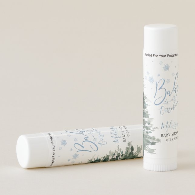 Winter Forest Blue It's Cold Outside Baby Shower Lip Balm (Front)