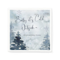 Winter forest blue it's cold outside baby shower napkins