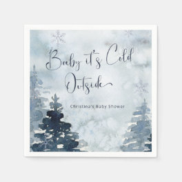 Winter forest blue it's cold outside baby shower napkins