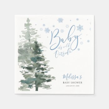 Winter Forest Blue It's Cold Outside Baby Shower Napkins by printcreekstudio at Zazzle