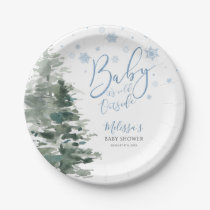 Winter Forest Blue It's Cold Outside Baby Shower Paper Plates