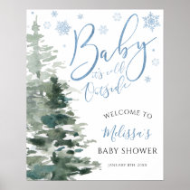 Winter Forest Blue It's Cold Outside Baby Shower Poster