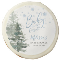 Winter Forest Blue It's Cold Outside Baby Shower Sugar Cookie