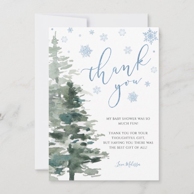 Winter Forest Blue It's Cold Outside Flat Thank You Card (Front)