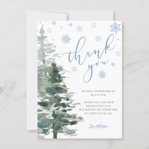 Winter Forest Blue Its Cold Outside Flat Thank You Card