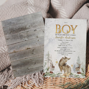 Winter Forest Boy Country Wolf Deer Baby Shower Invitation