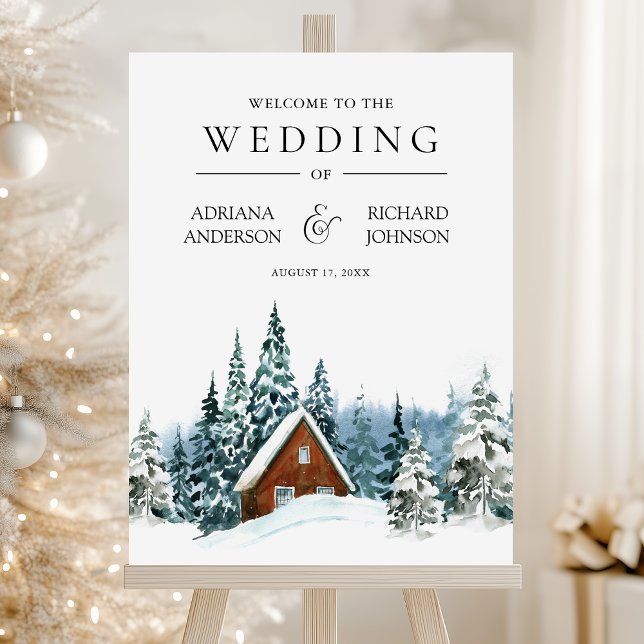 Winter Forest Cabin Lodge Wedding Welcome Sign (Creator Uploaded)
