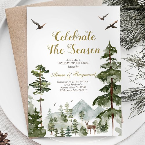 Winter Forest Celebrate the season open house Invitation