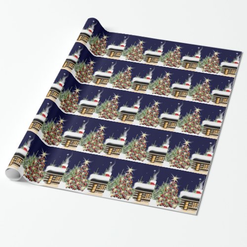 Winter Forest Christmas Cabin Holiday Scene Xmas Wrapping Paper