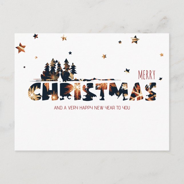 Winter Forest Christmas & New Year Fireworks Stars Holiday Postcard (Front)