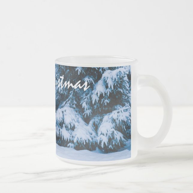 Winter Forest Christmas Tree Frosted Glass Coffee Mug (Right)