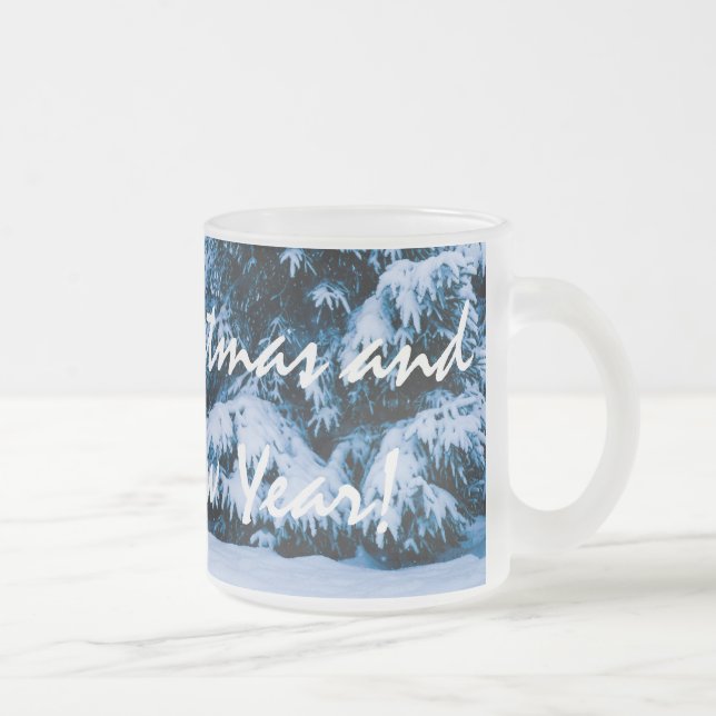 Winter Forest Christmas Tree Frosted Glass Coffee Mug (Right)