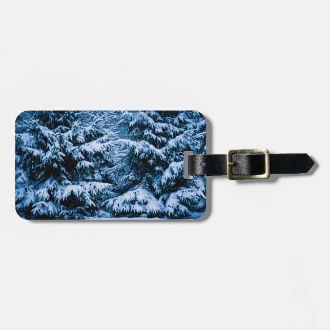 Winter Forest Christmas Tree Luggage Tag (Front Horizontal)