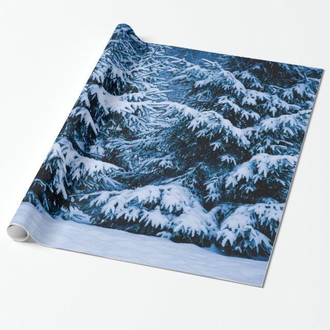 Winter Forest Christmas Tree Wrapping Paper (Unrolled)