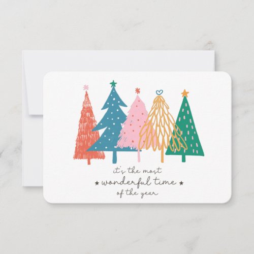 Winter Forest Colorful Doodle Pine Trees Christmas Card