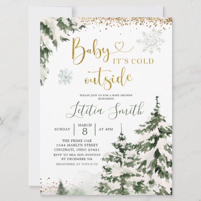 Winter Forest Conifer Tree Baby Shower Invitation (Front)