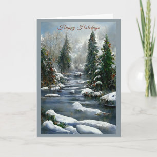 Winter Forest Country River Christmas Card