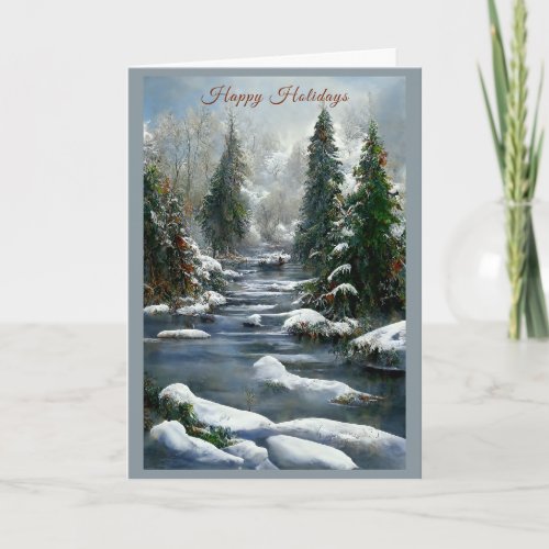 Winter Forest Country River Christmas  Card