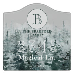 Winter Forest Custom House Number Address Family Door Sign