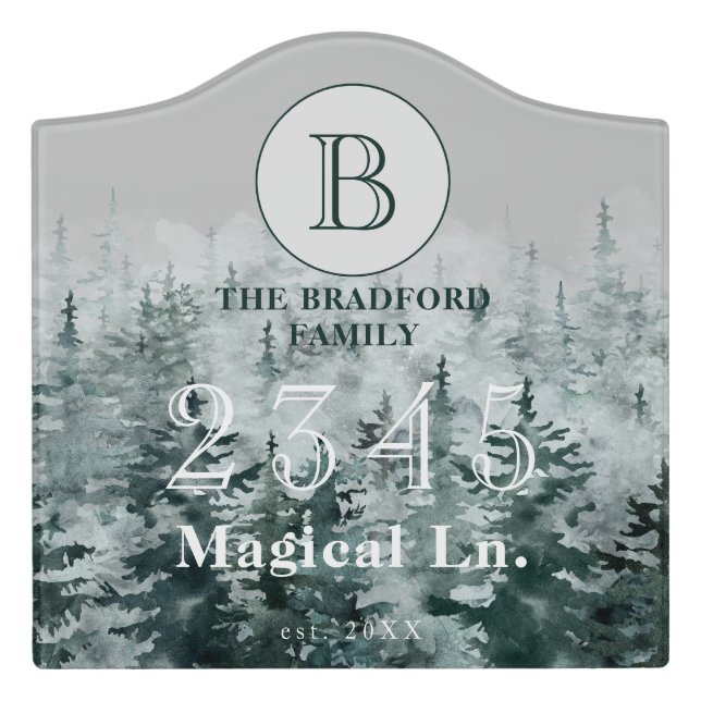 Winter Forest Custom House Number Address Family Door Sign (Large Crest Front)
