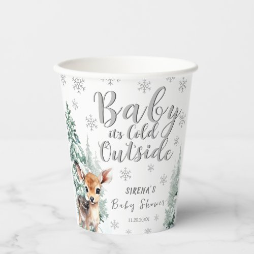 Winter Forest Cute Fawn  Baby Shower Paper Cup