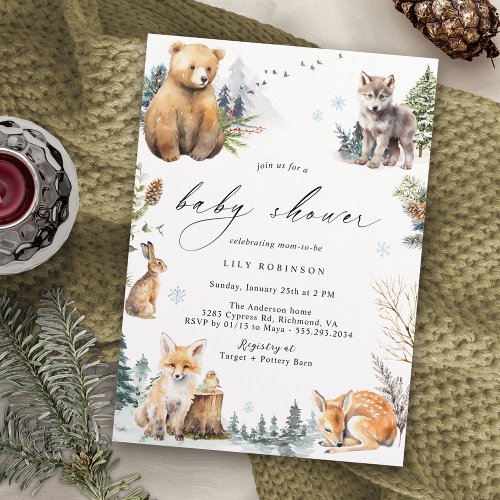 Winter Forest  Cute Neutral Woodland Baby Shower Invitation