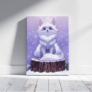 Winter forest : cute snowy Fox wildlife  Canvas Print