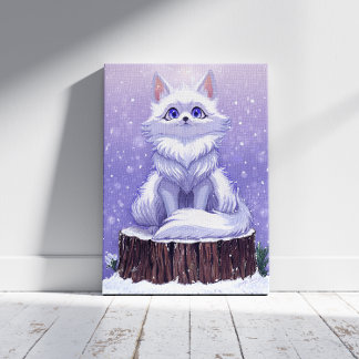 Winter forest : cute snowy Fox wildlife  Canvas Print