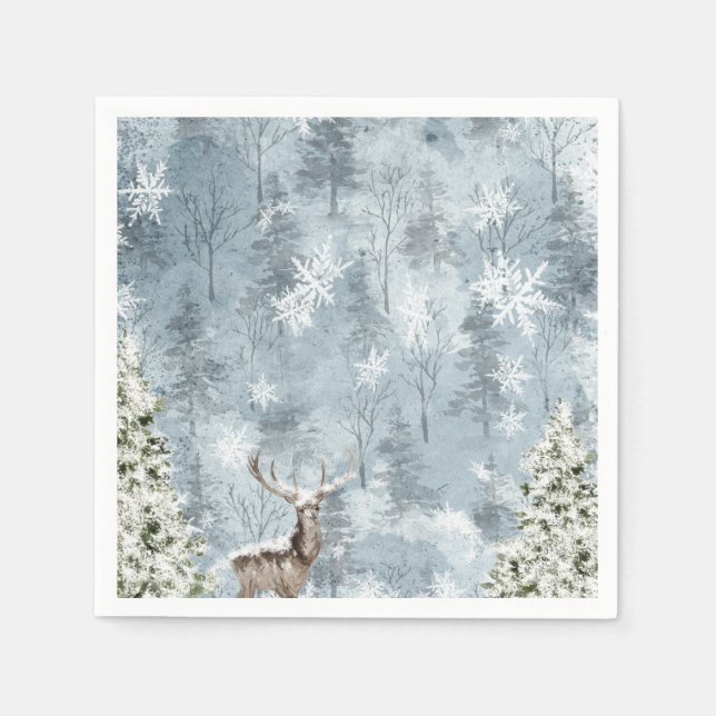 Winter Forest Deer and Snowflakes Napkins (Front)
