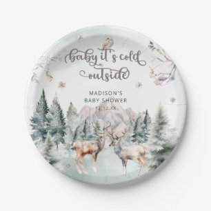 Winter Forest Deer Baby Shower Paper Plat Plates