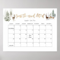 Winter forest deer gold foil guess the due date poster
