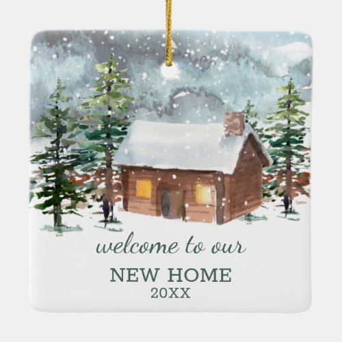 Winter forest deer Our new home Ceramic Ornament