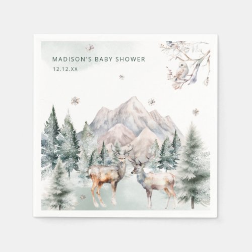 Winter Forest Deer Winter Baby Shower Napkins