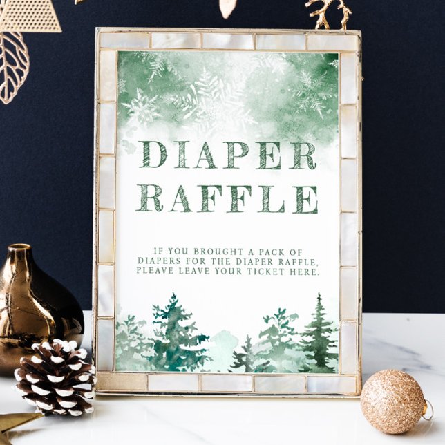 Winter forest diaper raffle baby shower poster (Creator Uploaded)