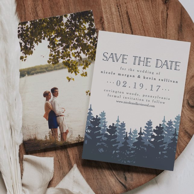 Winter Forest Double Sided Photo Wedding Save The Date (Creator Uploaded)