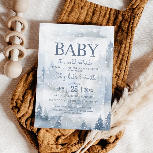 Winter Forest Dusty Blue Baby Shower  Invitation