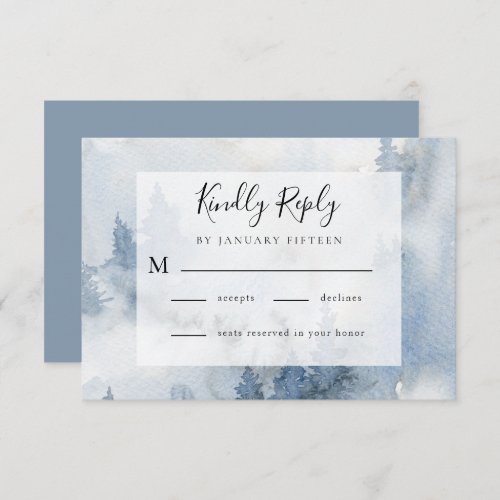 Winter Forest Dusty Blue Watercolor Wedding   RSVP Card