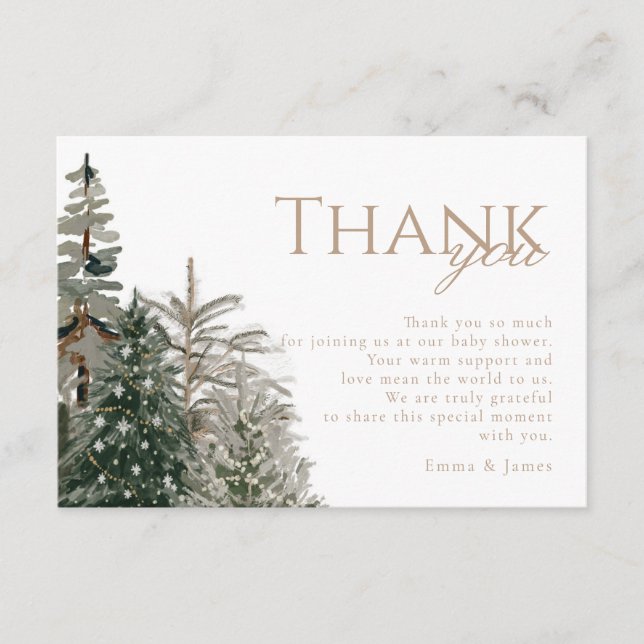 Winter Forest Evergreen Christmas Thank You Card (Front)