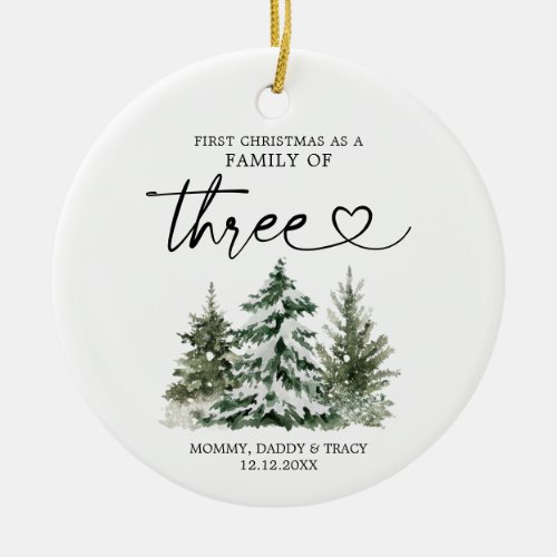 Winter Forest First Christmas As A Family Of Three Ceramic Ornament