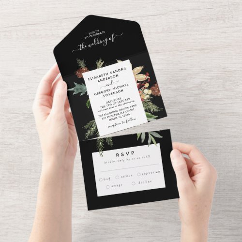 Winter Forest Floral Wedding All In One Invitation