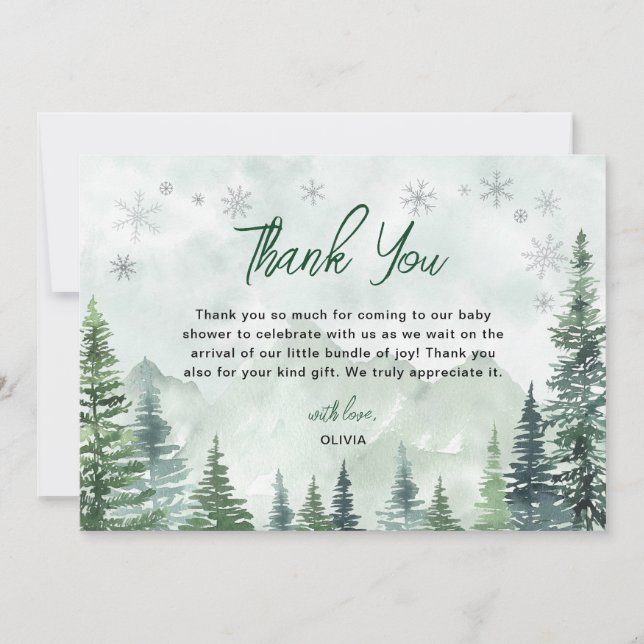 Winter Forest Gender Neutral Baby Shower Thank You Card (Front)
