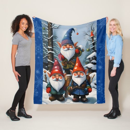Winter Forest Gnomes Fleece Blanket