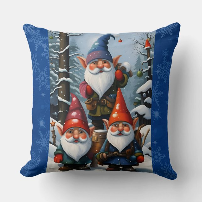 Winter Forest Gnomes Throw Pillow (Front)