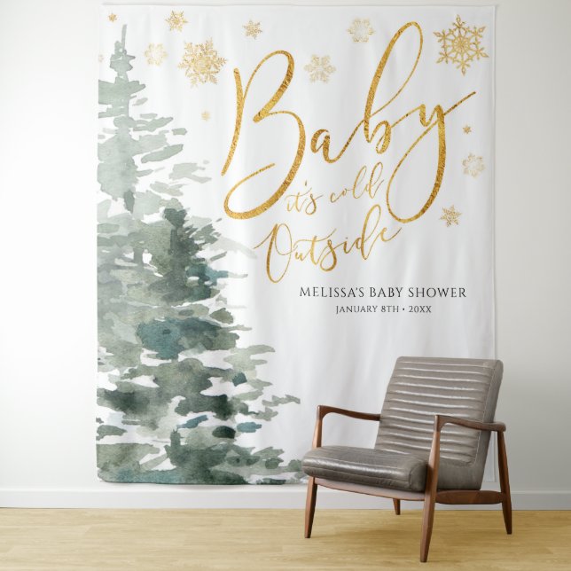 Winter Forest Gold Baby It's Cold Outside Backdrop (In Situ)