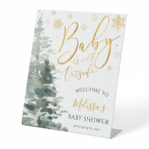 Winter Forest Gold Baby Shower Welcome Pedestal Sign