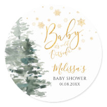Winter Forest Gold It's Cold Outside Baby Shower Classic Round Sticker