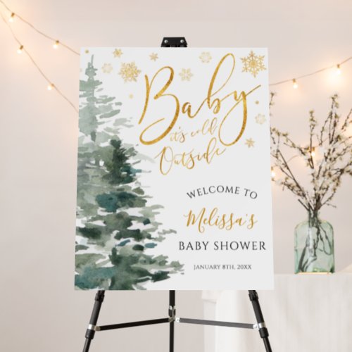 Winter Forest Gold Its Cold Outside Baby Shower Foam Board