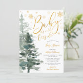 Winter Forest Gold It's Cold Outside Baby Shower Invitation (Standing Front)