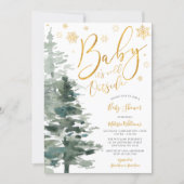 Winter Forest Gold It's Cold Outside Baby Shower Invitation (Front)