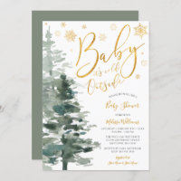 Winter Forest Gold It's Cold Outside Baby Shower Invitation